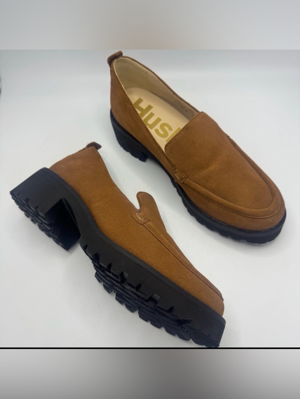 Hush Puppies Lucy Cognac Loafers Size 6.5 Shoes Suede leather brown